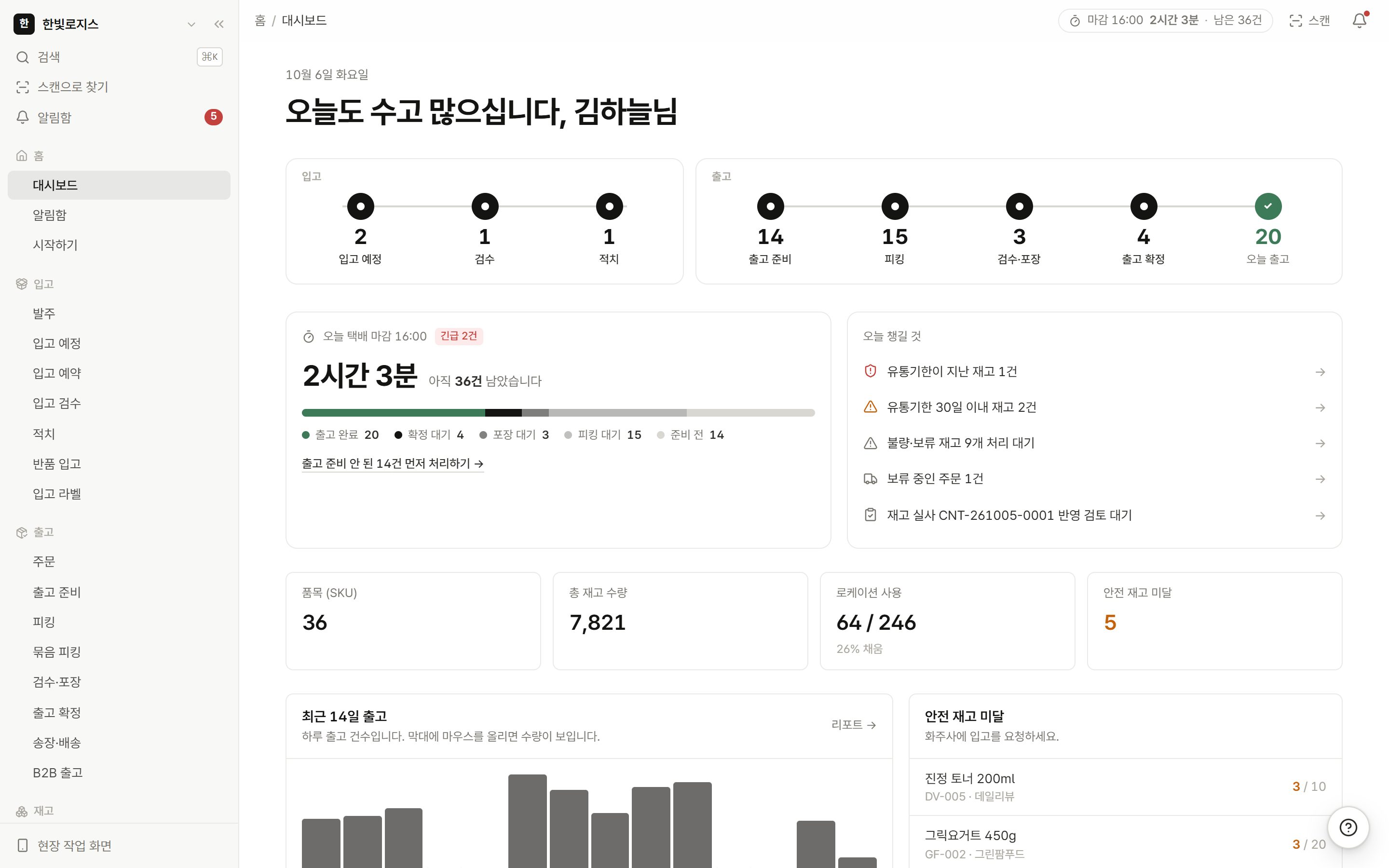 홈 대시보드 실제 화면